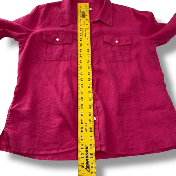 Talbots Top Womens Large Pink 100% Linen Button Up Roll Tab Long Sleeve Classic - Picture 12 of 13